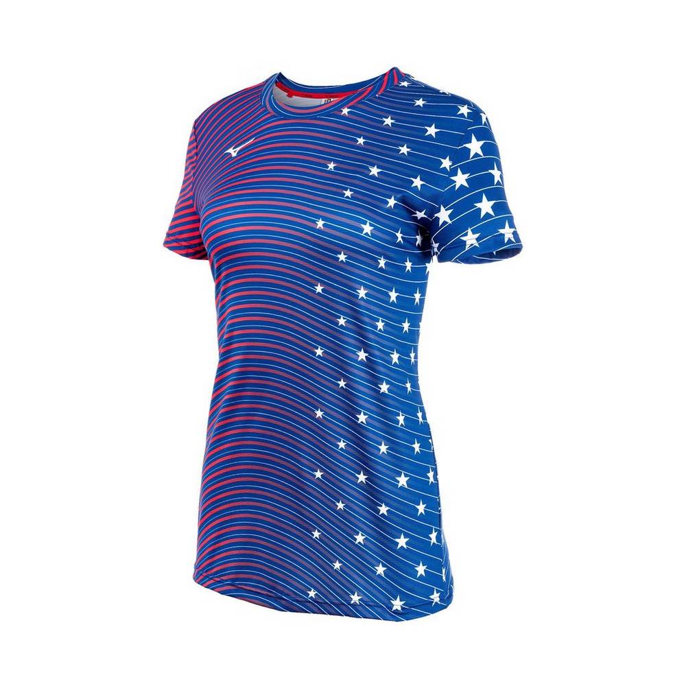 Mizuno Printable Short Sleeve Női Futópóló Sötétkék LDH201695